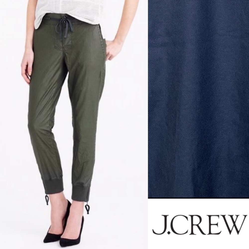 New J.Crew Coated Cavalry Twill Pants/Joggers Pull-on in BLUE Size 2
